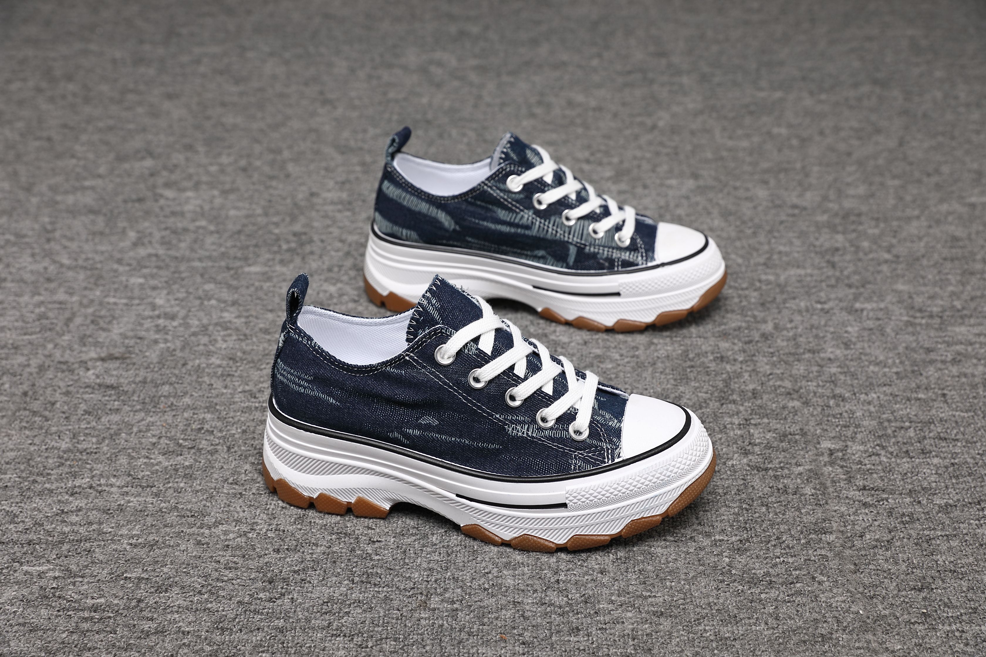 IVACHY Low Top Canvas Casual Comfy Daily Wear Chunky Flatform Wedge Trainers