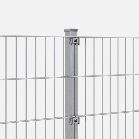 Doppelstabmattenzaun, silbergrau, 6/5/6 mm, Komplett-Set à 10 m, inkl. Pfosten, Klemmhalter