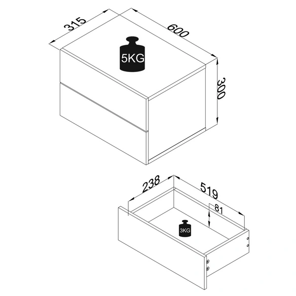 Wandregal »Usal«, BxHxL: 60 x 30 x 32 cm