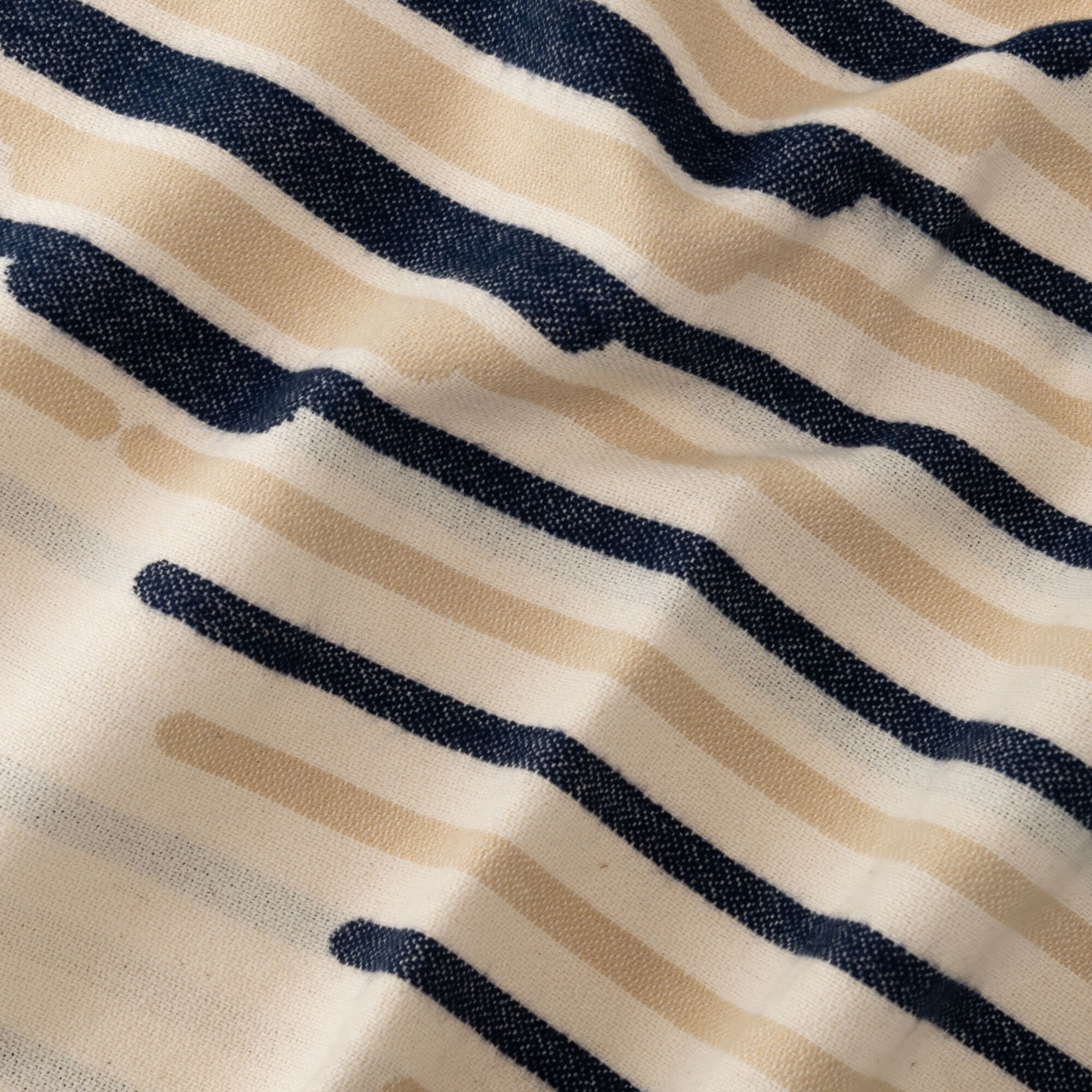 LIANDRO - Plaid en coton à rayures finition franges 127x170cm - bleu