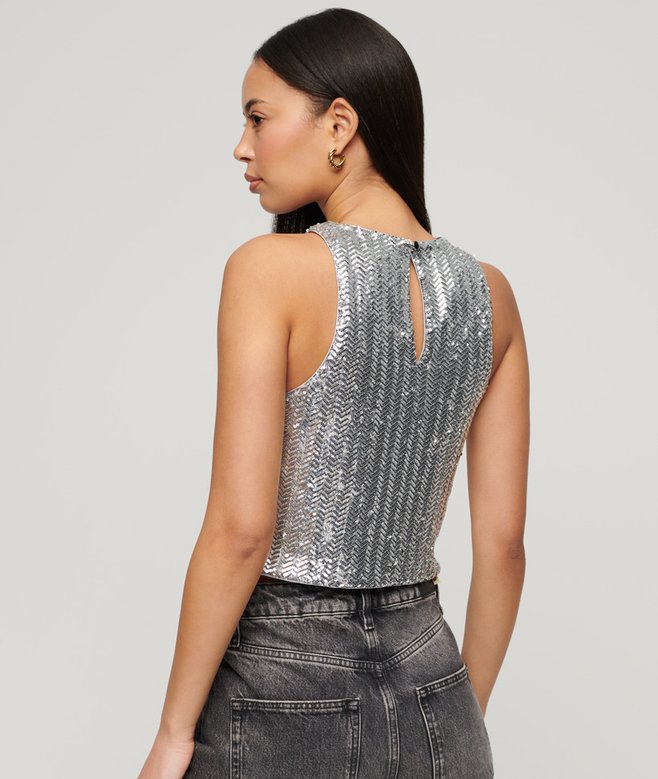 Sleeveless Sequin Racer Top