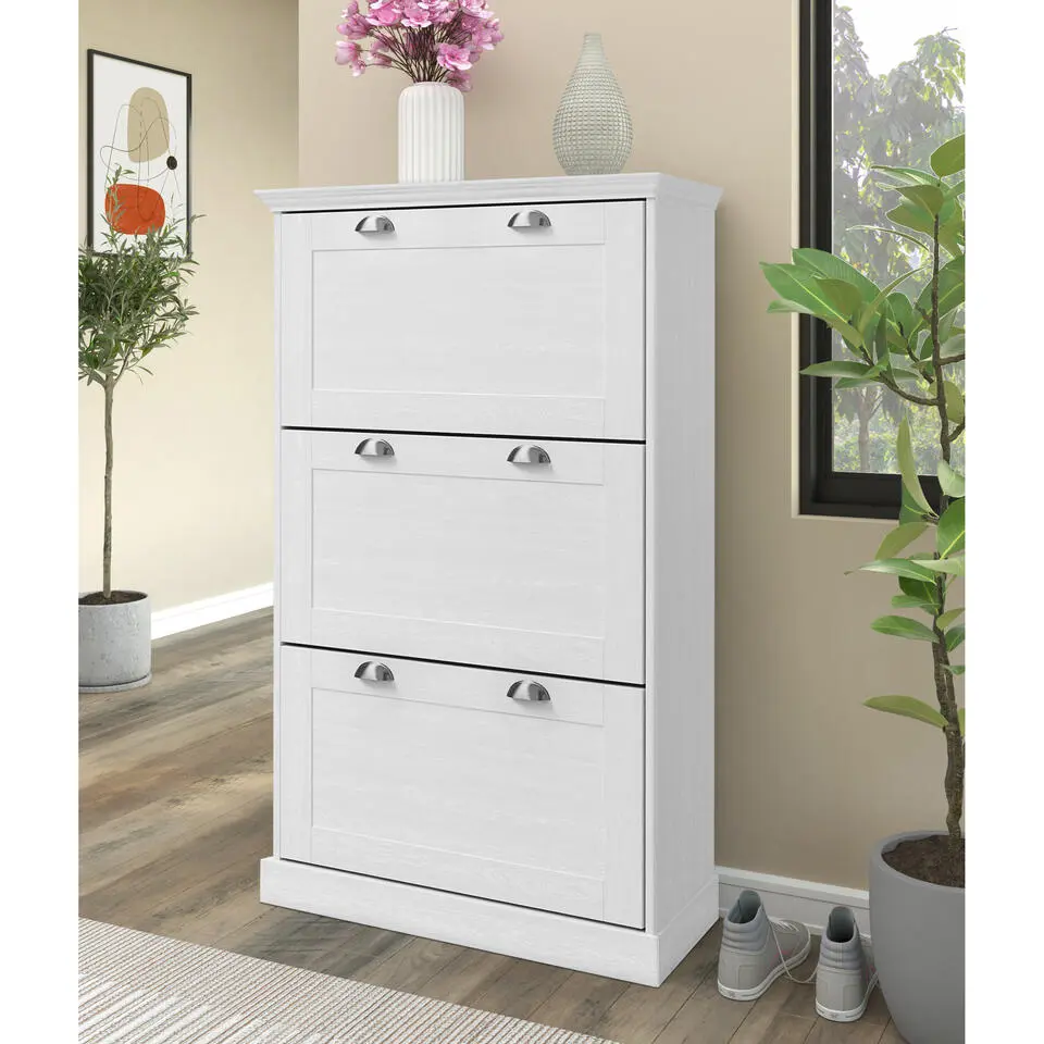 Motala - Schoenenkast met 3 kleppen in wit