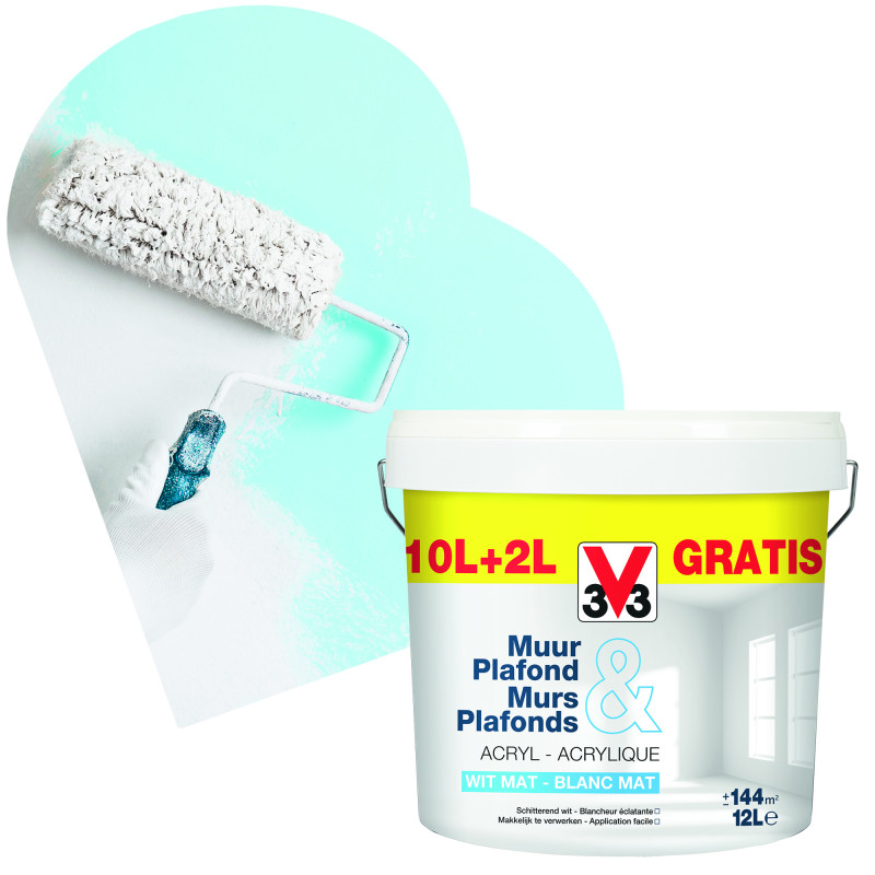 Peinture pour murs et plafonds blanc mat 10 L   2 L gratuit V33