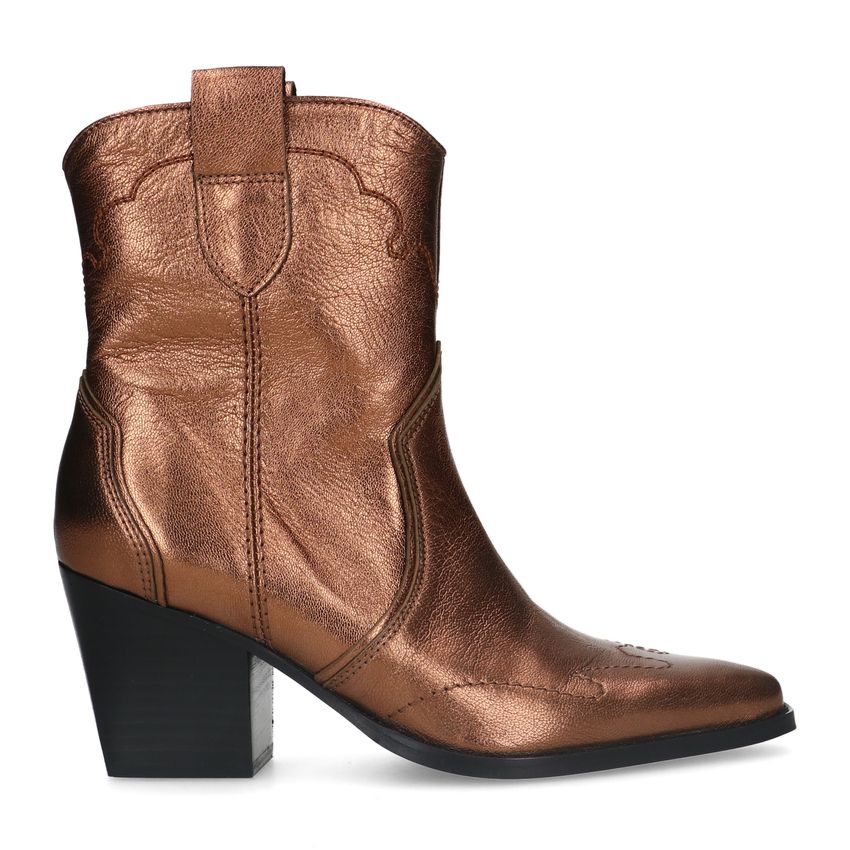 Manfield Bronskleurige metallic leren cowboy laarzen