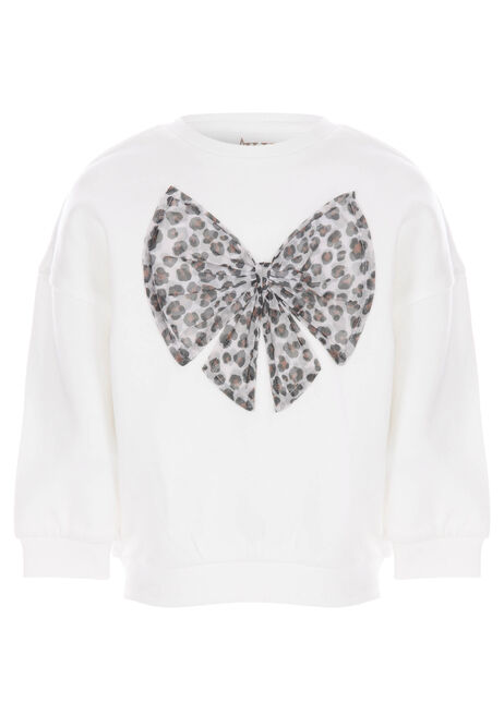 Younger Girls Cream Animal Print Bow Sweatshirt