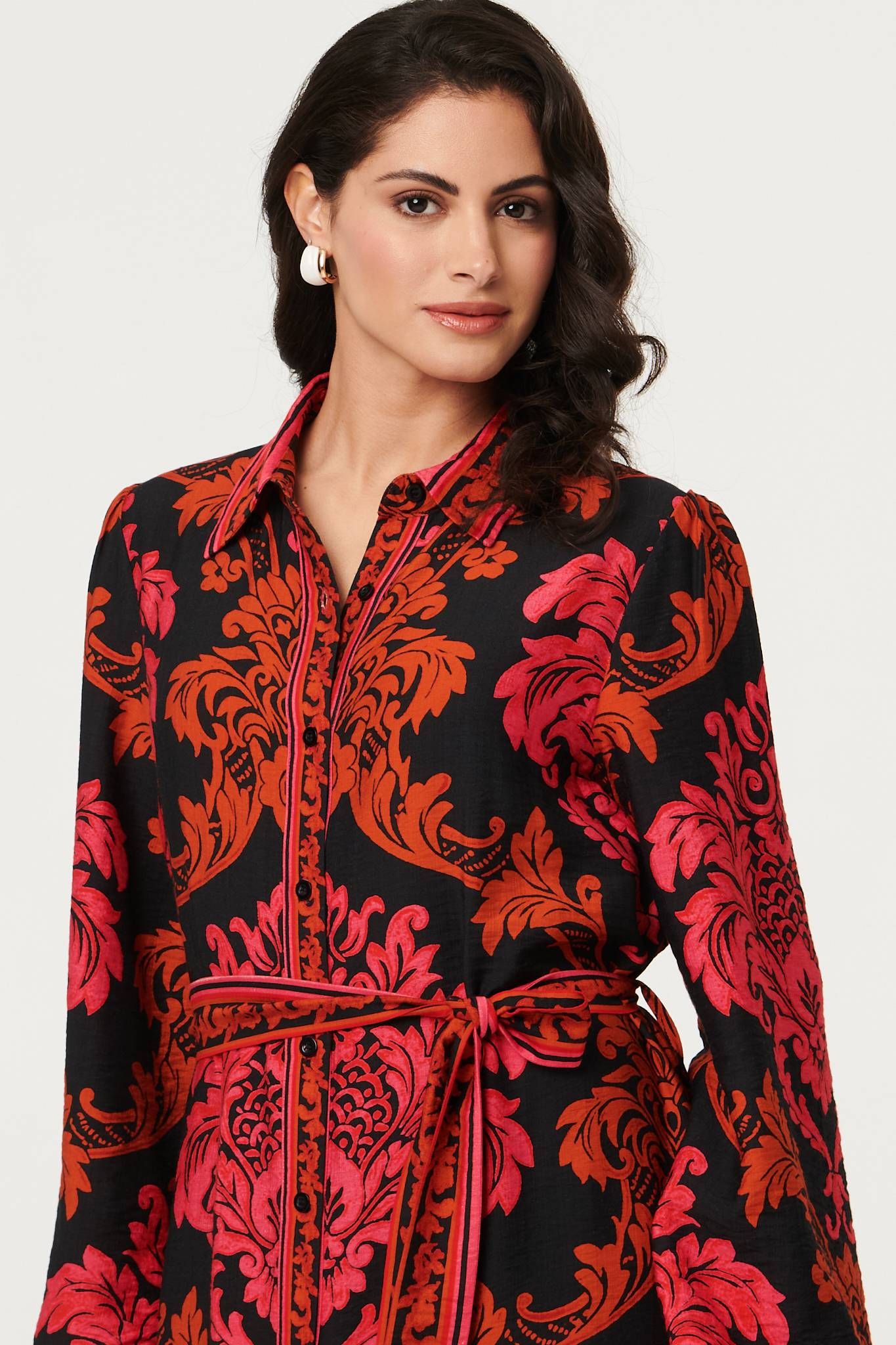 Izabel London Baroque Print Long Sleeve Maxi Dress