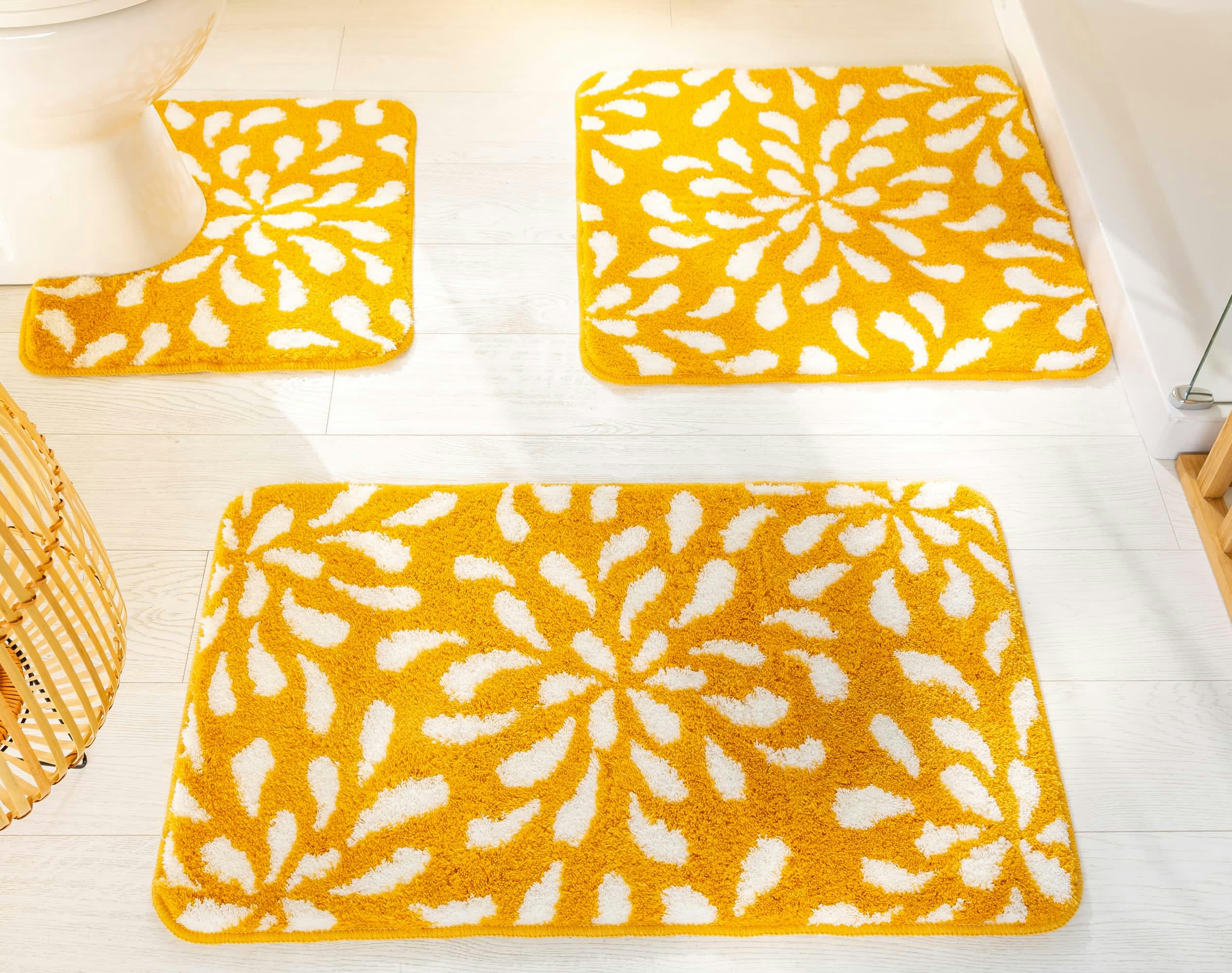 PETALES - Tapis de bain jaune 100x60 en polyester