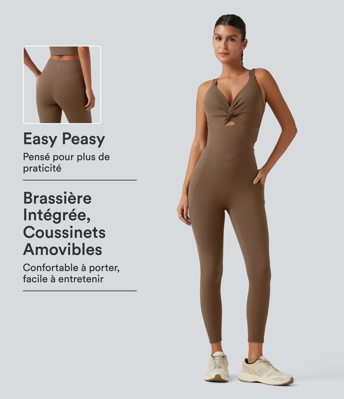 Combinaison de sport DayStretch accès facile Easy Peasy à col V avec coussinets amovibles et poches