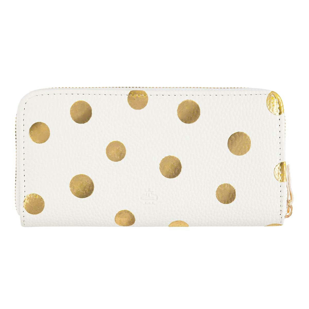- Grand Portefeuille Femme - Pois Dorés - Blanc
