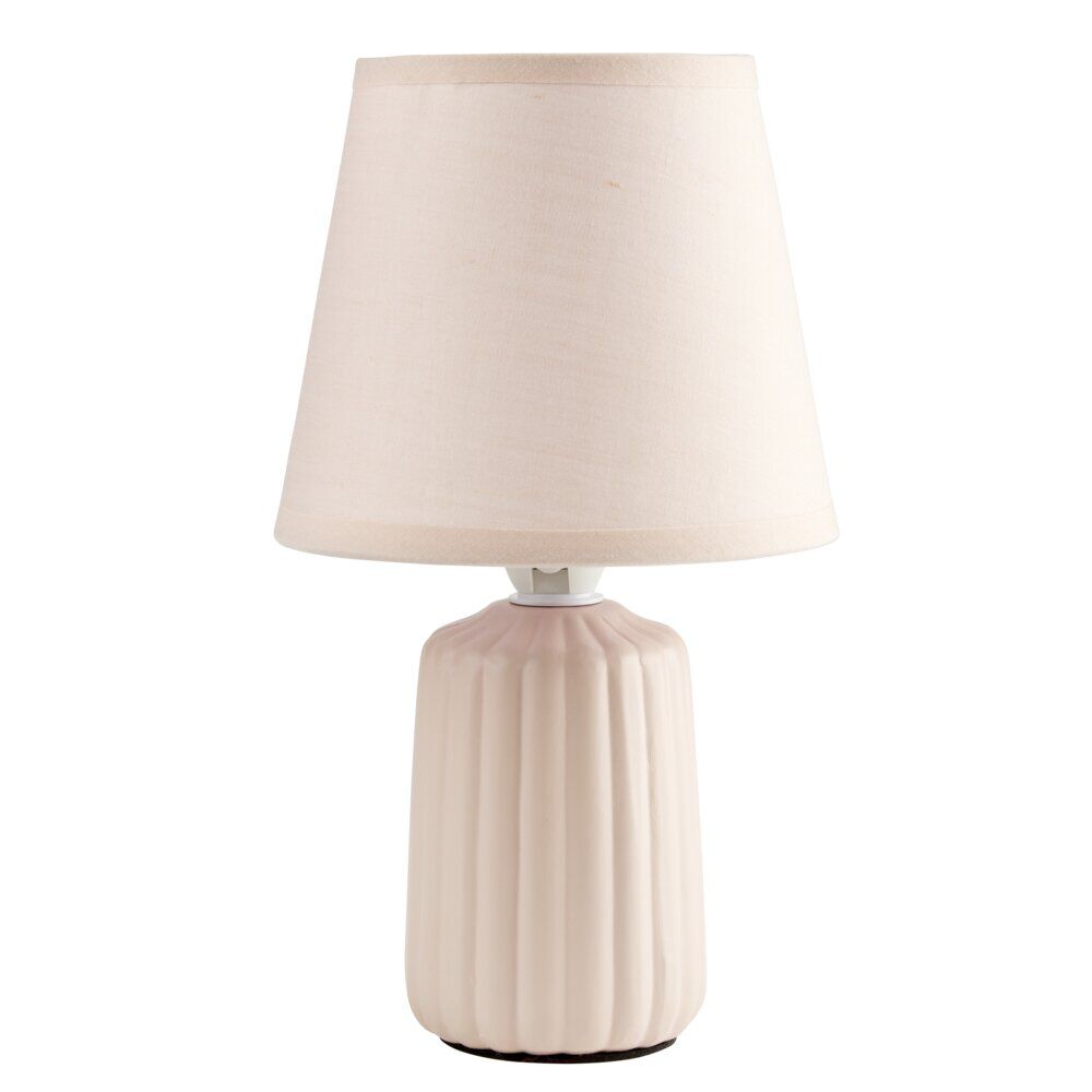 Lampe de table socle céramique strié rose Ø13xH22cm