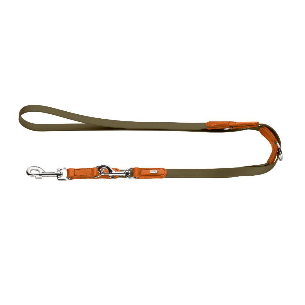HUNTER Adjustable Lead Wolmar BioThane® x Leather - Khaki/Orange