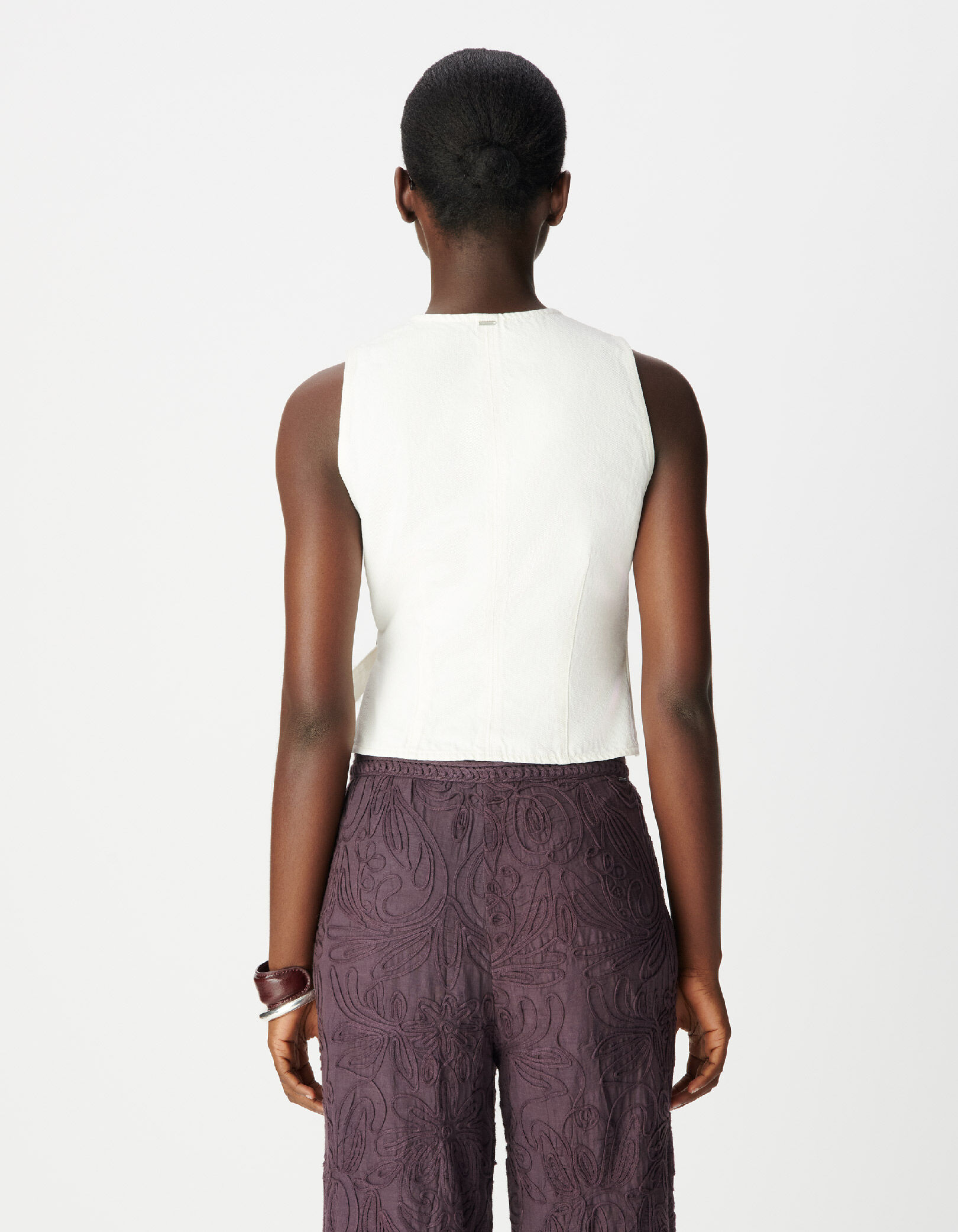Top en jean écru à fermeture croisée Femme