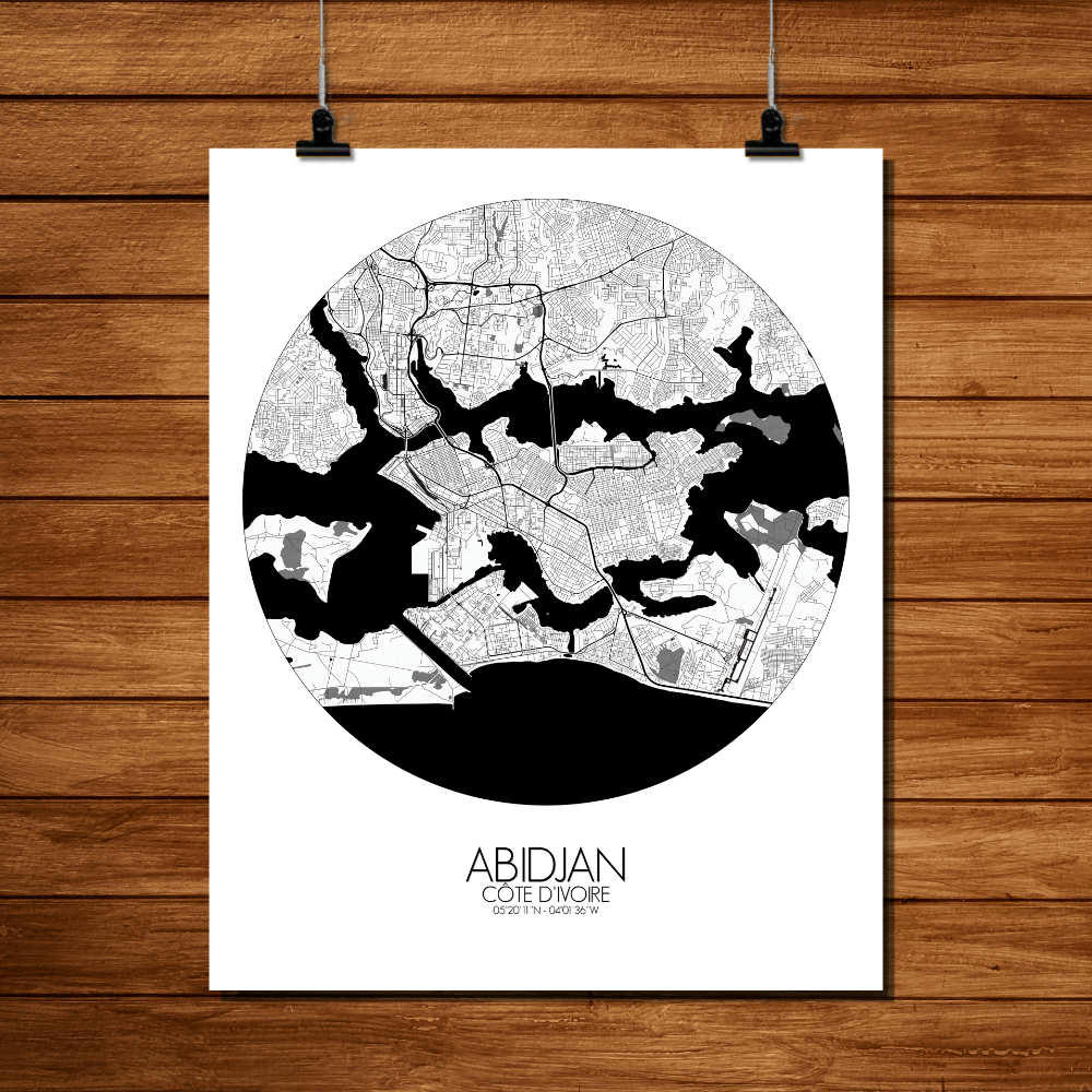 - ABIDJAN - Carte City Map Rond 40x50