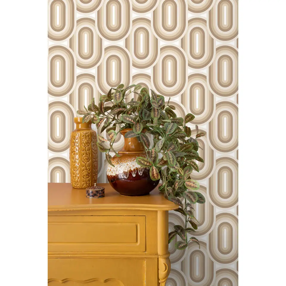 ESTAhome behang retro ornamenten beige en bruin - 53 cm x 10.05 m