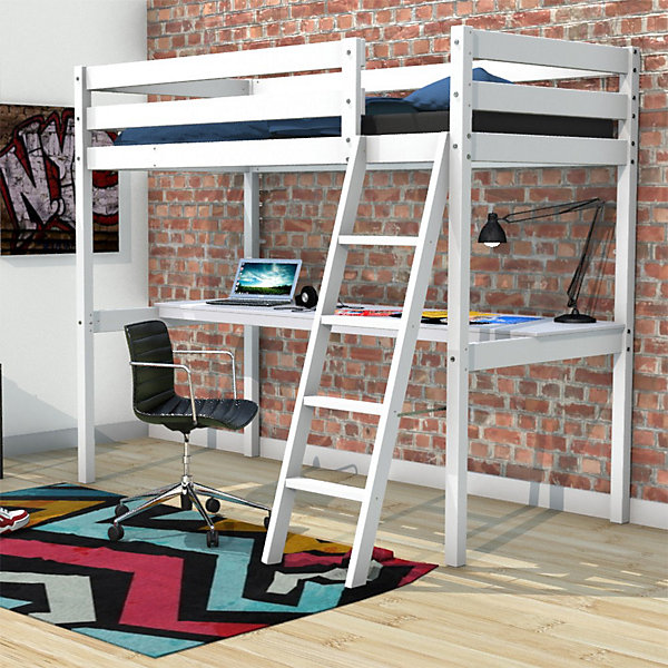 Lit mezzanine ASPEN 90x190   1 sommier   bureau / Blanc
