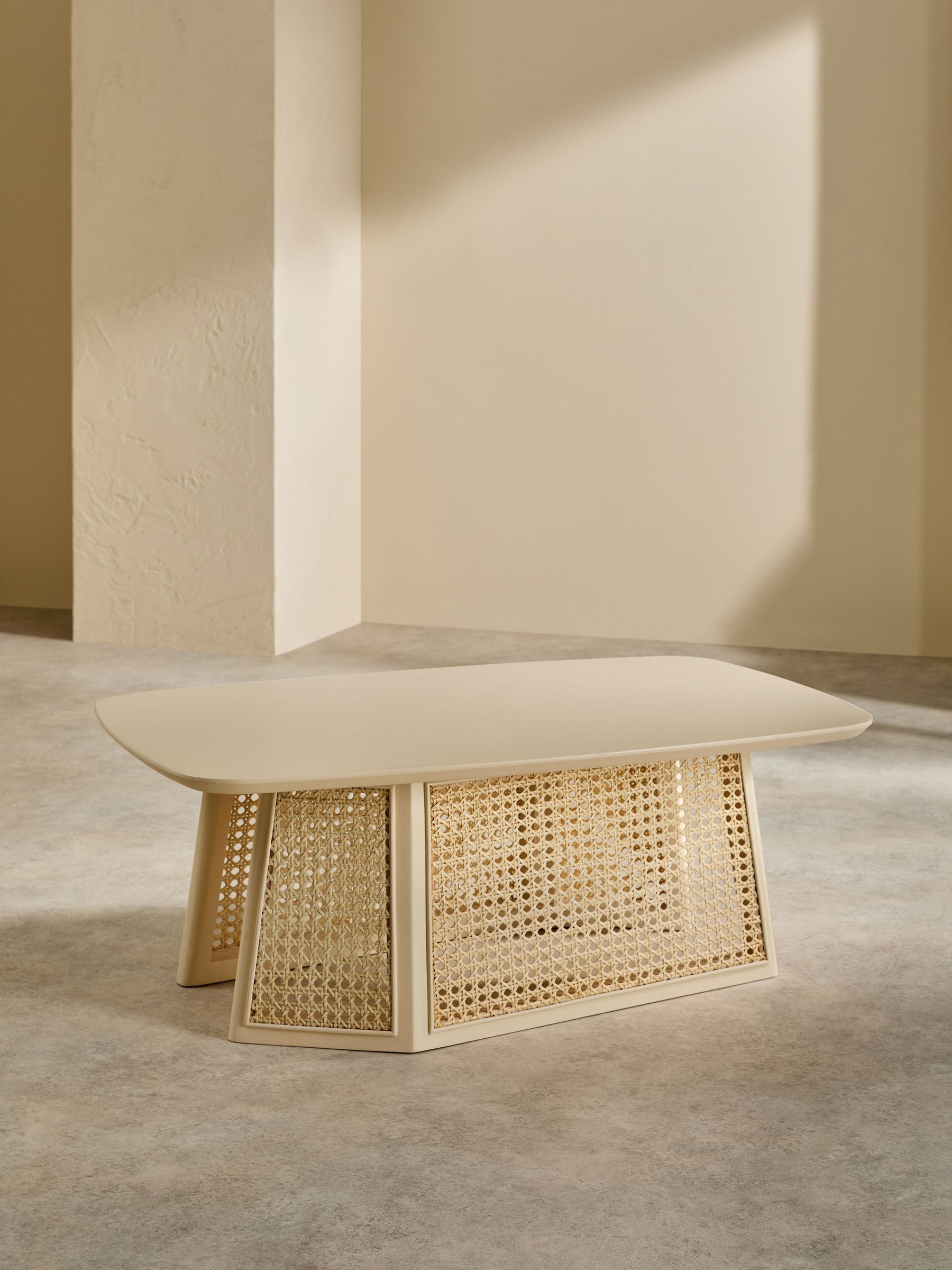 Luca Cane Coffee Table in Ecru White