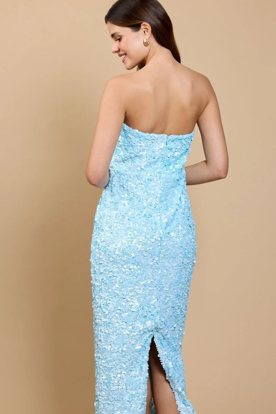 Little Mistress Pale Blue Sequin Midaxi Dress