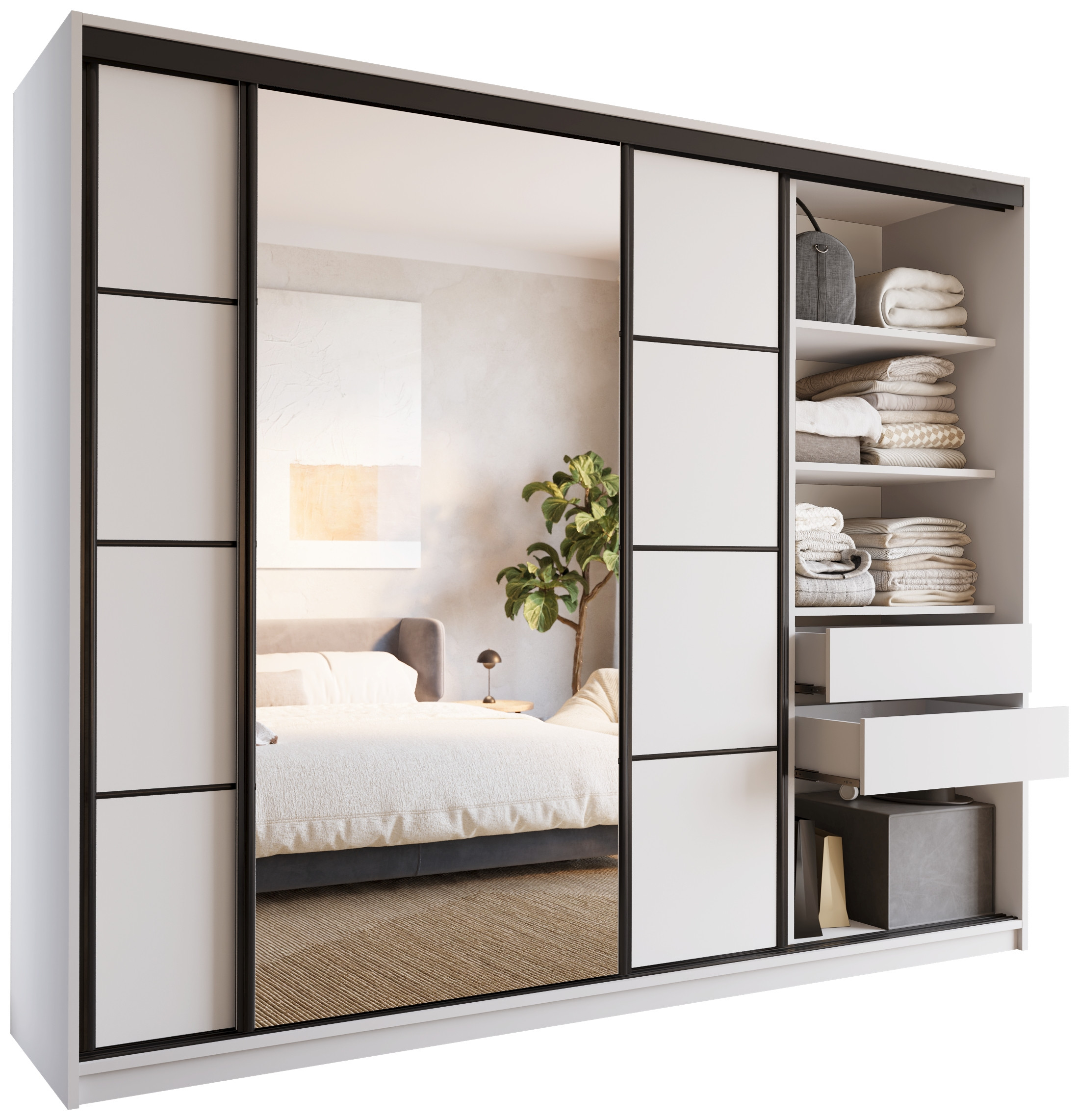 Szafa przesuwna z lustrem 250 cm biała LOFT