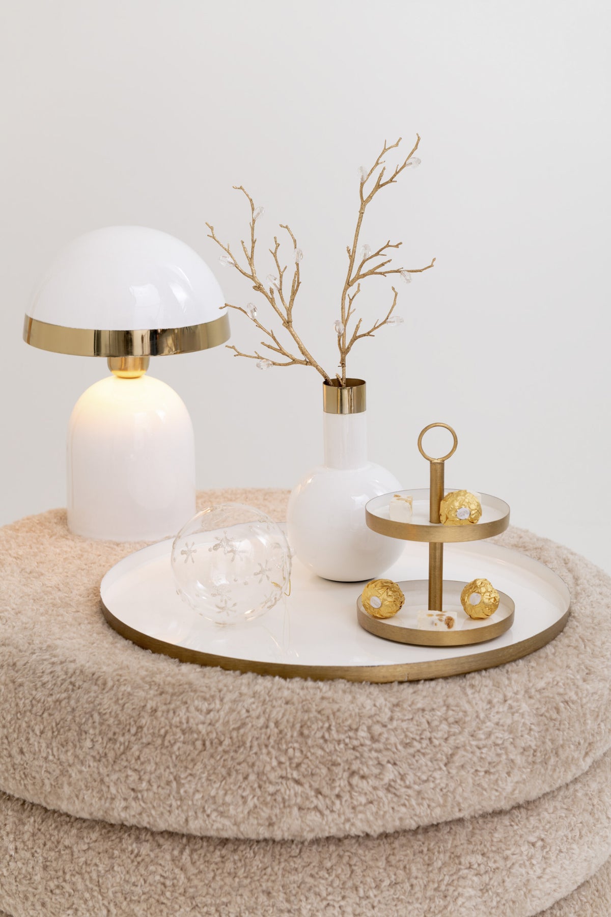 J-Line plateau 2 Niveaus Cake - taartplateau - metaal - wit/goud