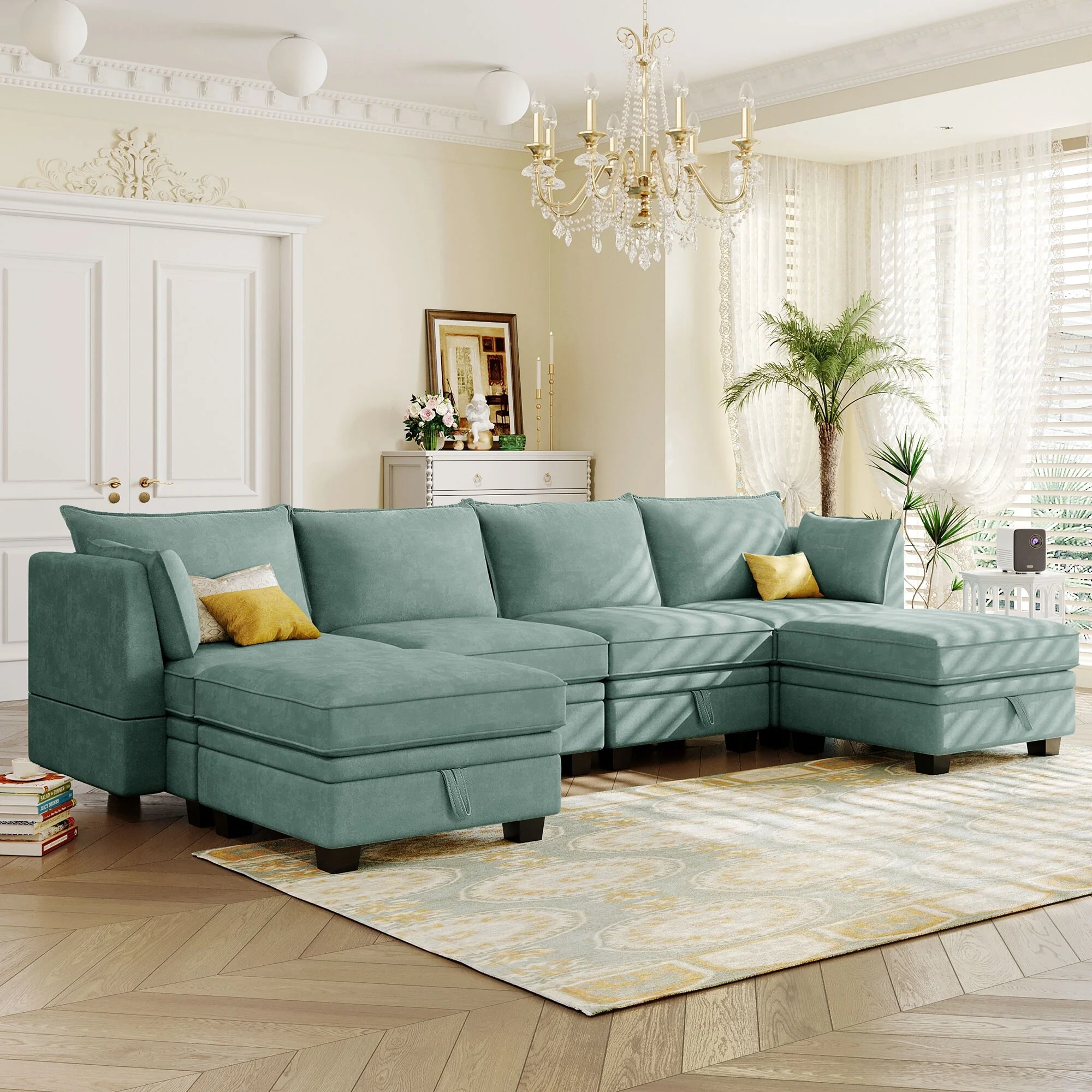 115.1 Large U-Shaped 6-Seat Modular Sofa