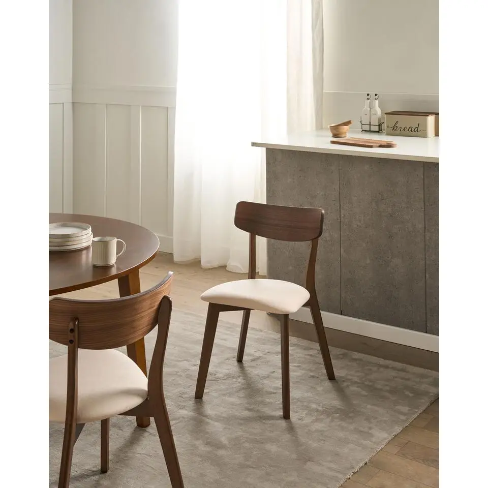 HOPE - Eetkamerstoel set van 2 - Donkerbruin/Off-white - Rubberhout