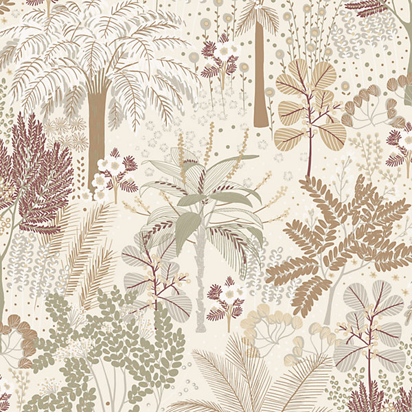 Papier peint vinyle intissé feuillage beige L.53 x l.1005 cm Grandeco Louan