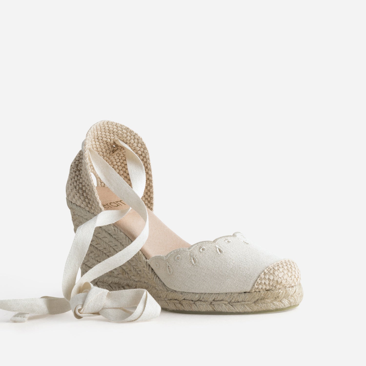 Espadrille compensée écrue toile brodée