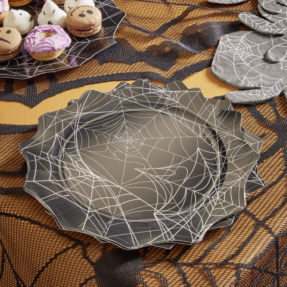 Lot de 8 assiettes en carton Ø23cm design araignée Halloween