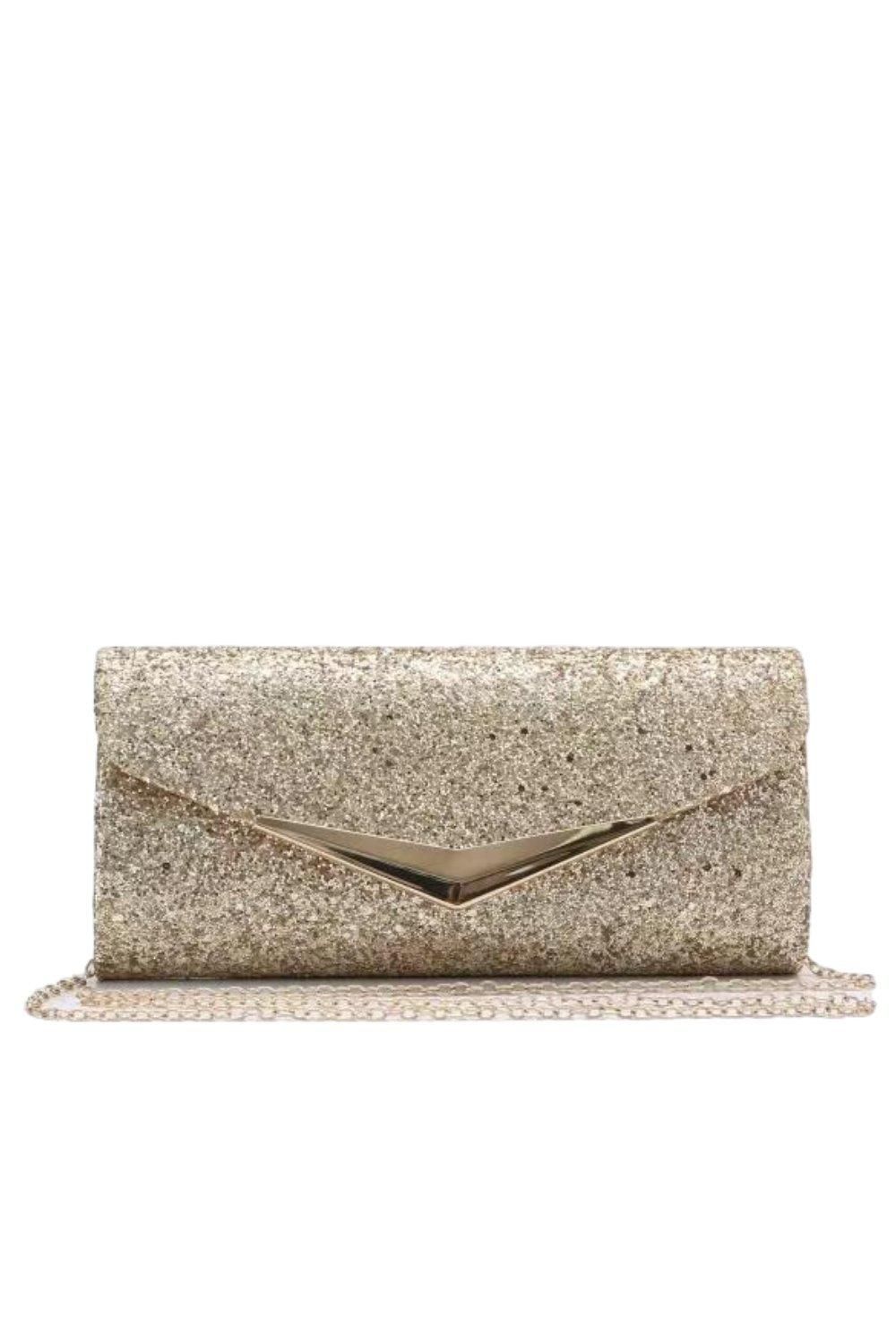 Fontanella Fashion V Envelope Style Chain Strap Glitter Evening Bag