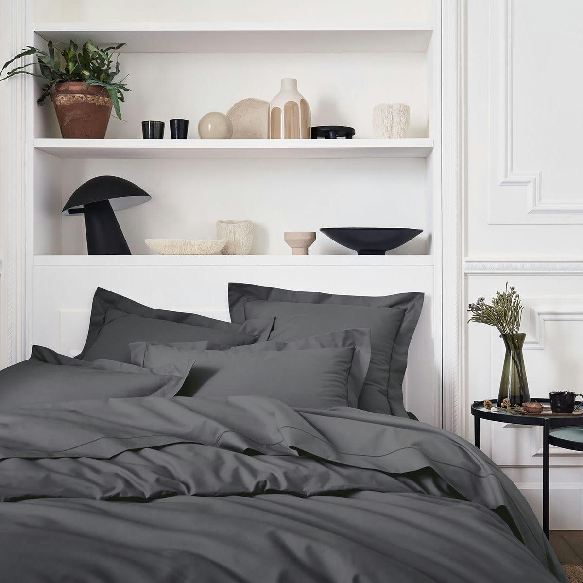 PREMIÈRE - Housse de couette unie en percale de coton gris 140x200