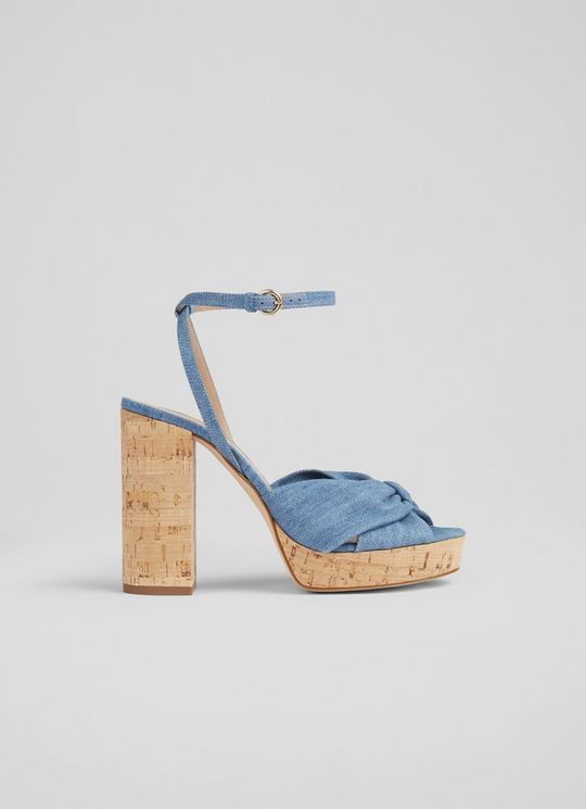 Amanda Blue Denim and Cork Platform Sandals