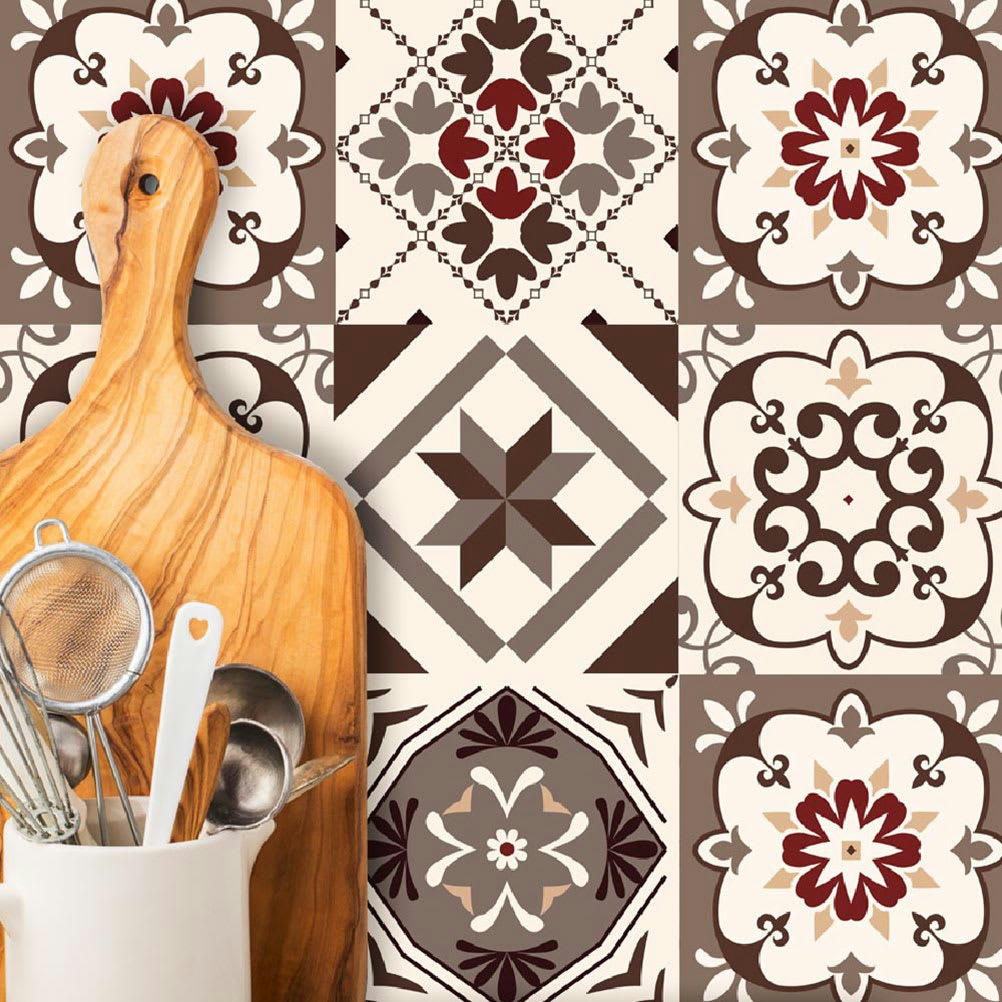 CARREAUX - 6 stickers carreaux tons gris et marron 15x15cm