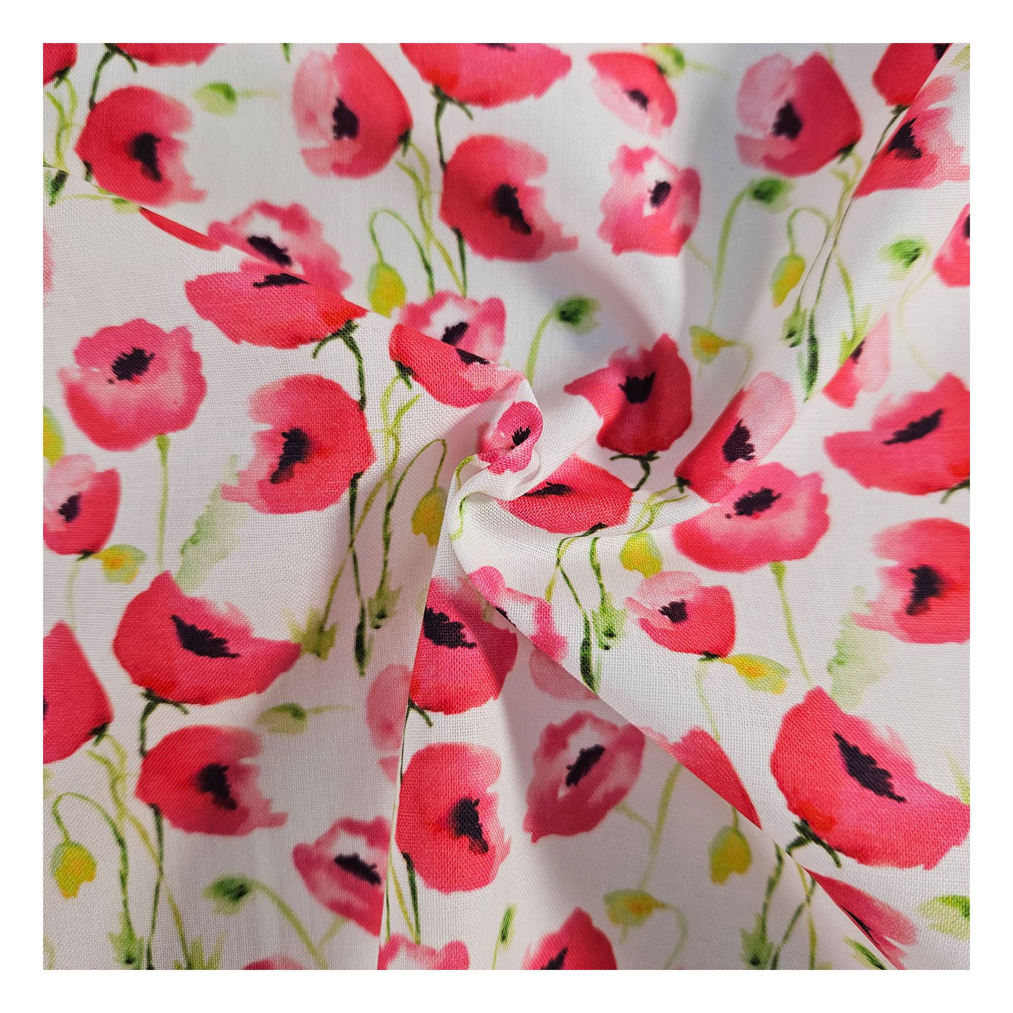 Watercolour Peonies Cotton Fabric by the Metre