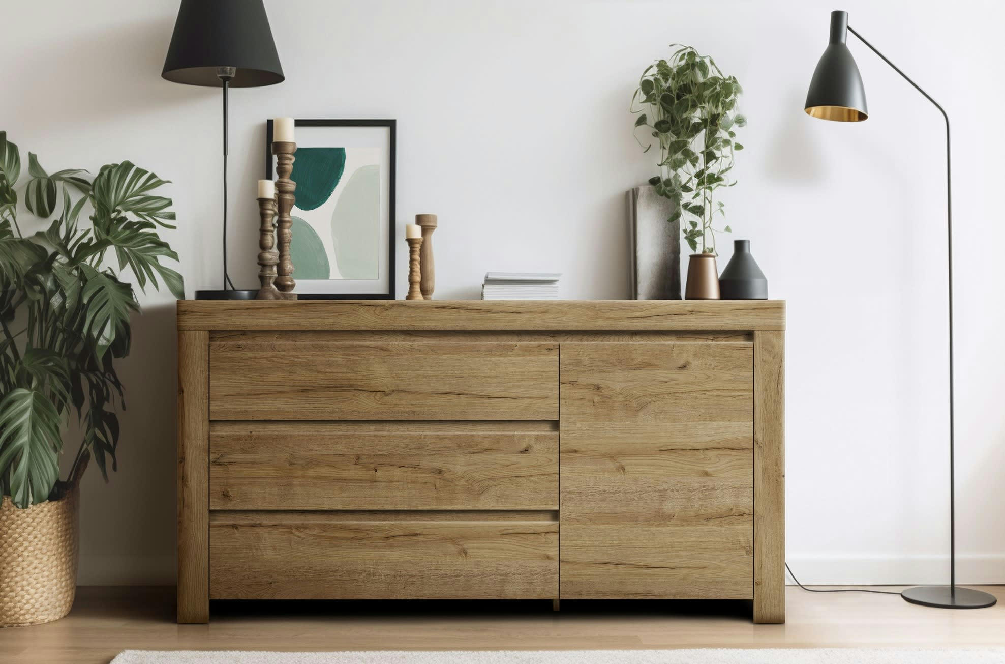 HOLTEN - Buffet  effet chêne 156cm