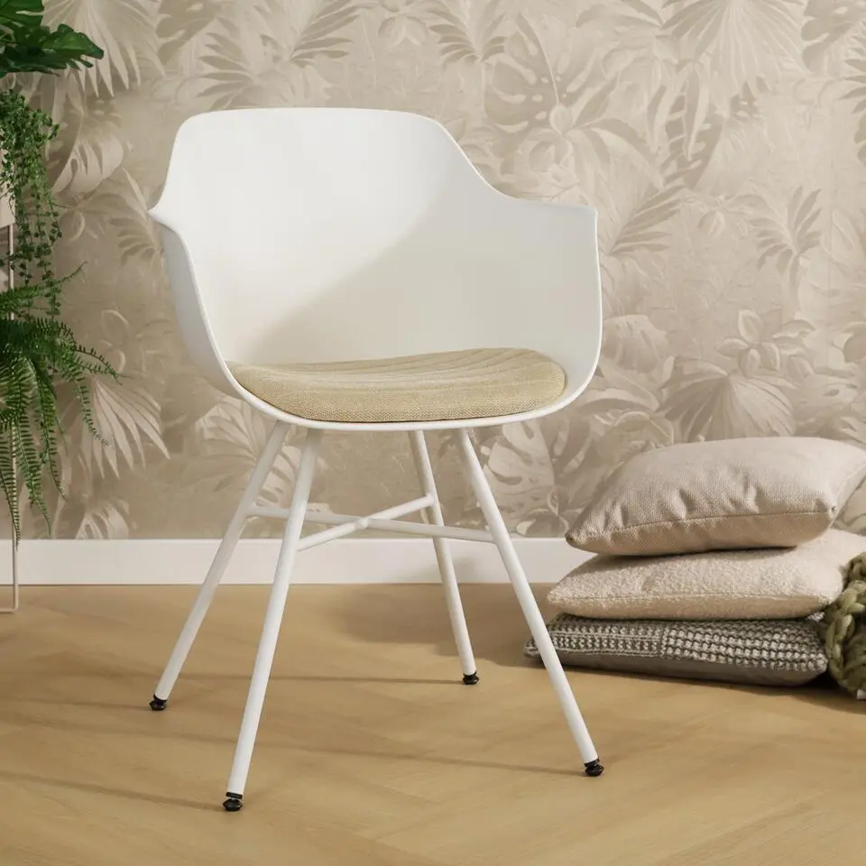 Nolon Noa-Liz Eetkamerstoel Wit met Nougatbruin Zitkussen Wit Onderstel