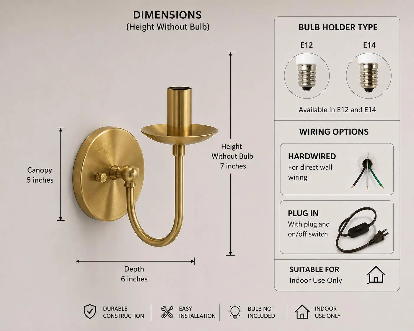 Vintage Candle Wall Sconce – Brass Wall Lamp – European Style Wall Light – Bedroom Lighting