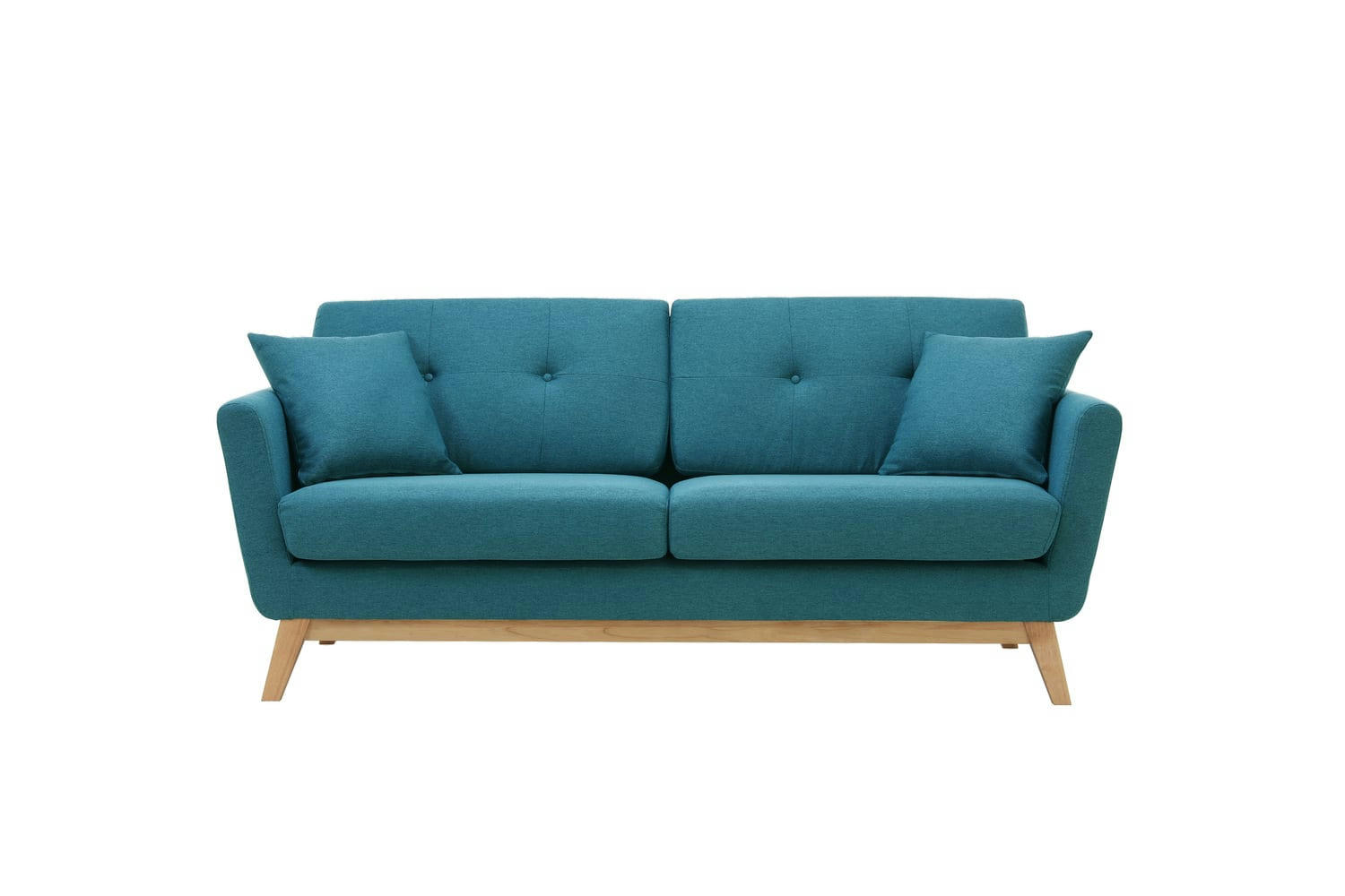 HOGA - Canapé scandinave 3 places et 2 coussins en tissu bleu canard