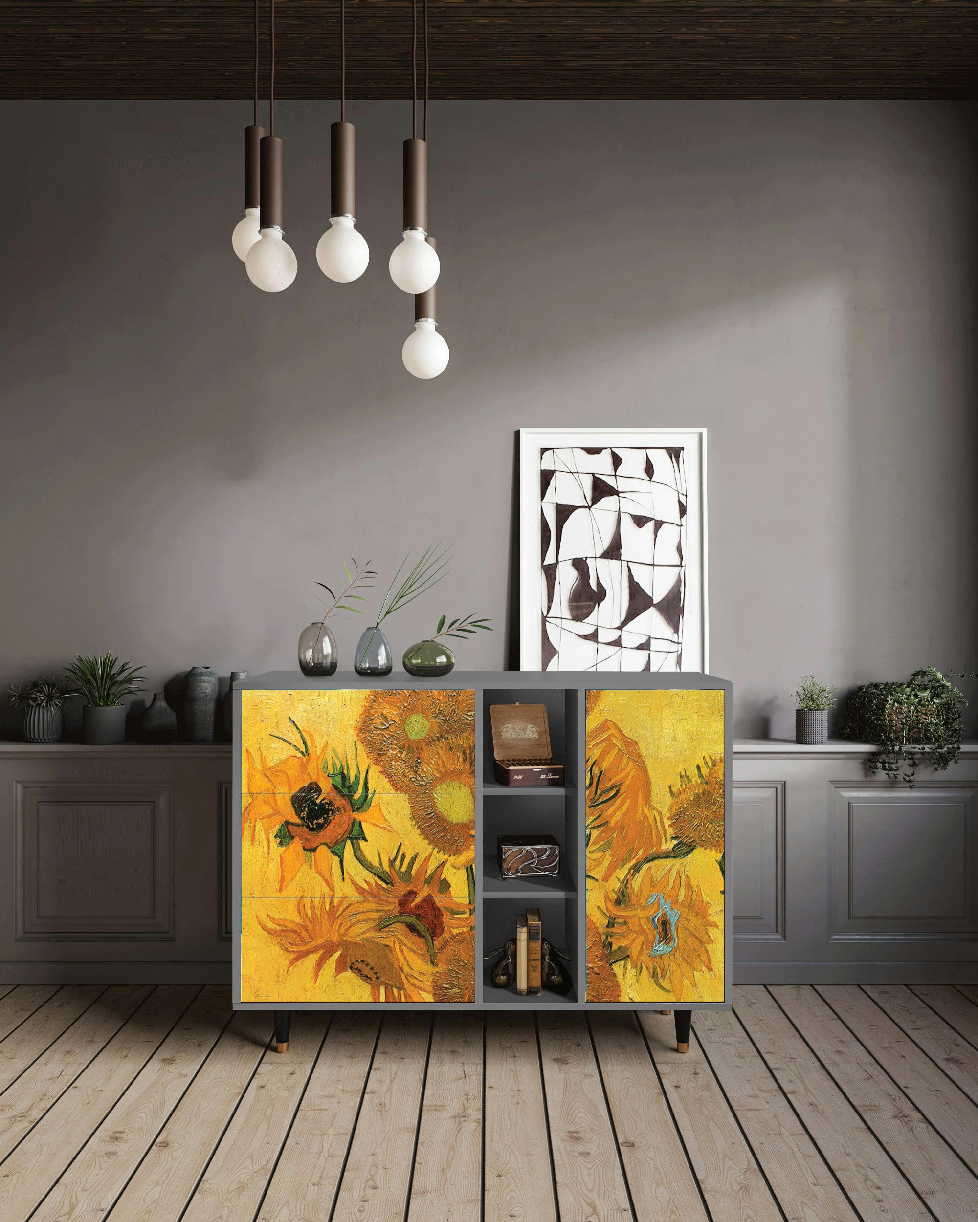 SUNFLOWERS BY VINCENT VAN GOGH - Buffet  jaune 3 tiroirs et 1 porte L 125 cm