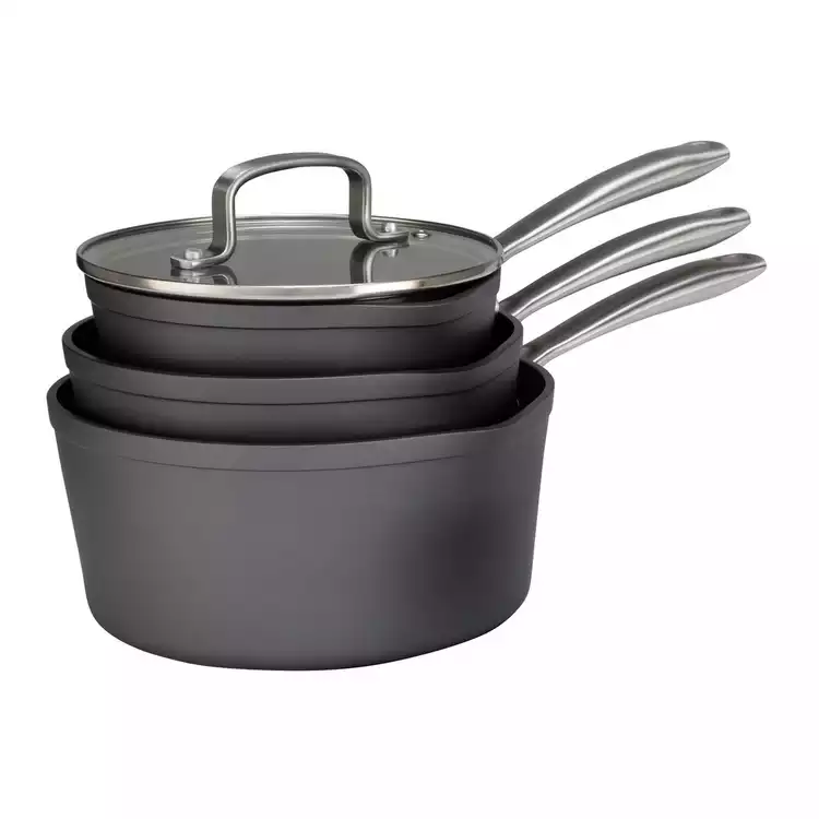 Habitat 3 Piece Hard Anodised Aluminium Saucepan Set