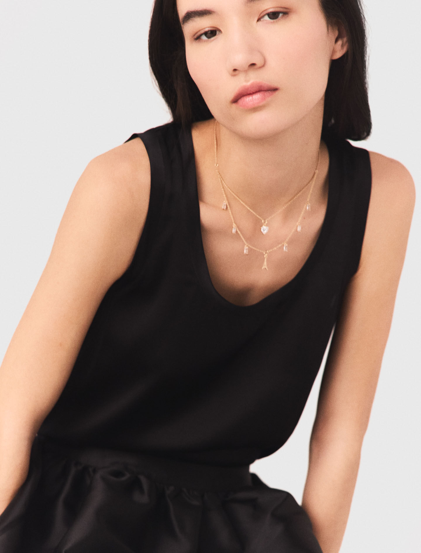 Collier double à charms strassés