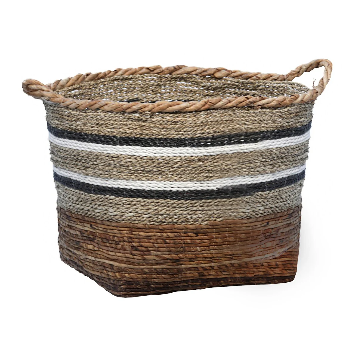 Dantes Natural Hand Woven Banana Stalk and Sea Grass Tri-Tone Baskets, Set of 3