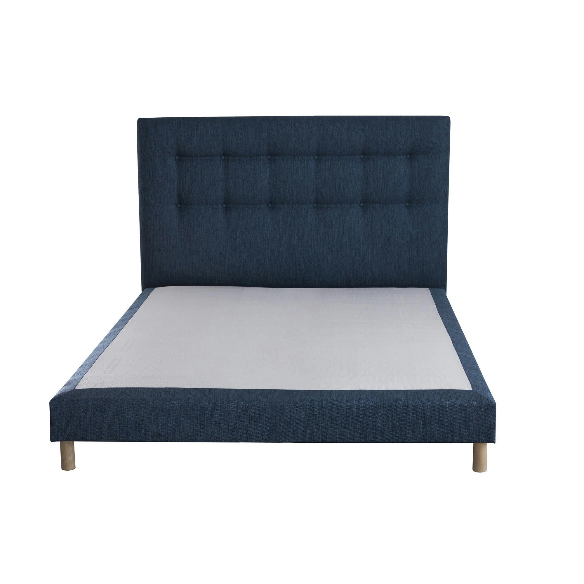 CRÉPUSCULE - Sommier tapissier + tete de lit capitonnée Bleu 160x200