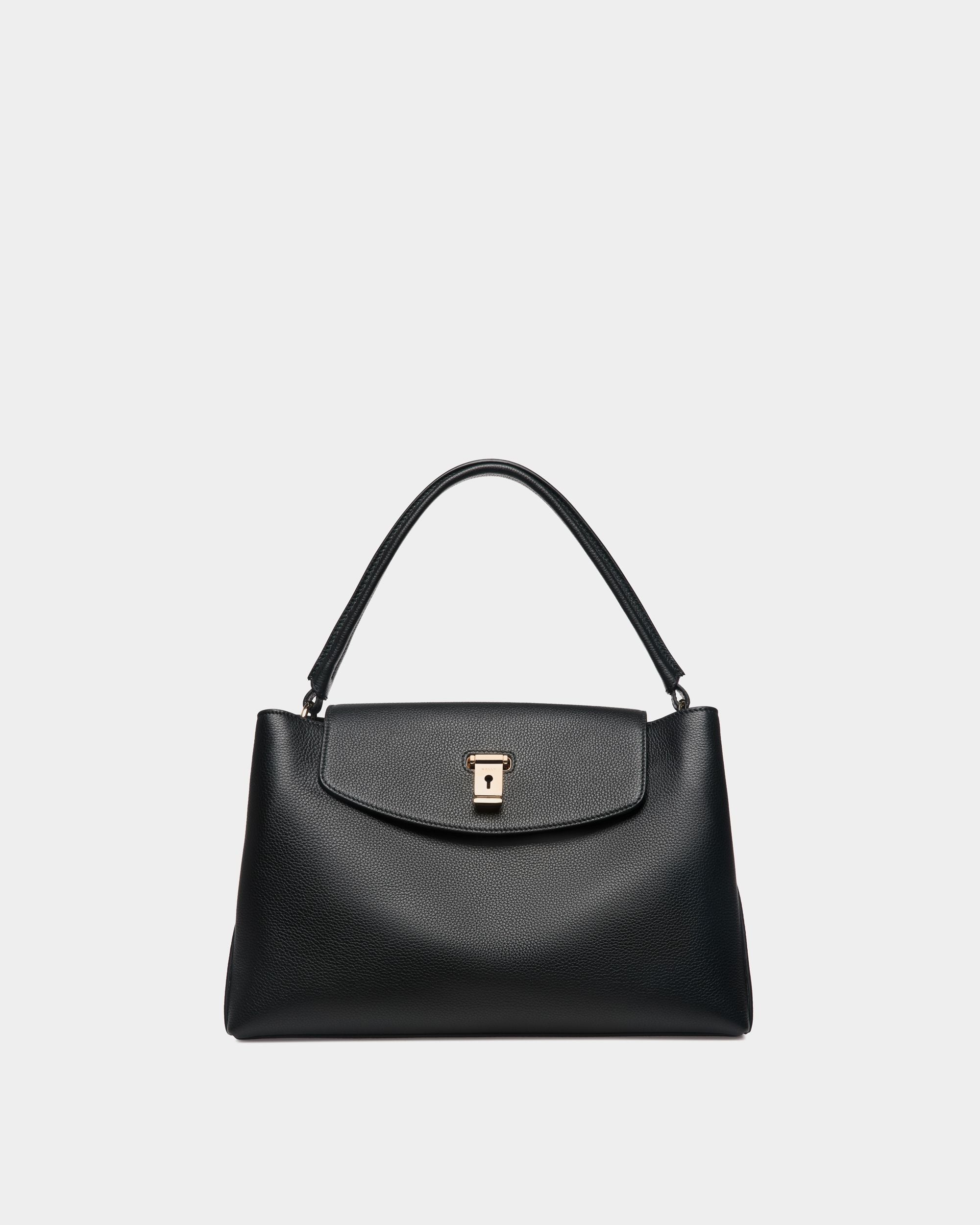 Lock Me Henkeltasche Aus Genarbtem Leder In Schwarz
