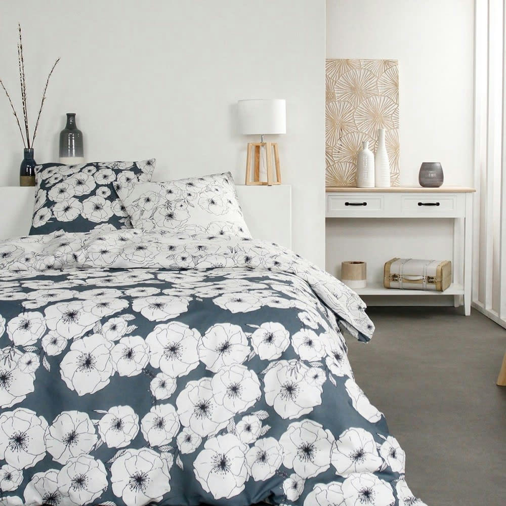 SUNSHINE FLEUR - Housse de couette bleue 220x240 + 2 taies