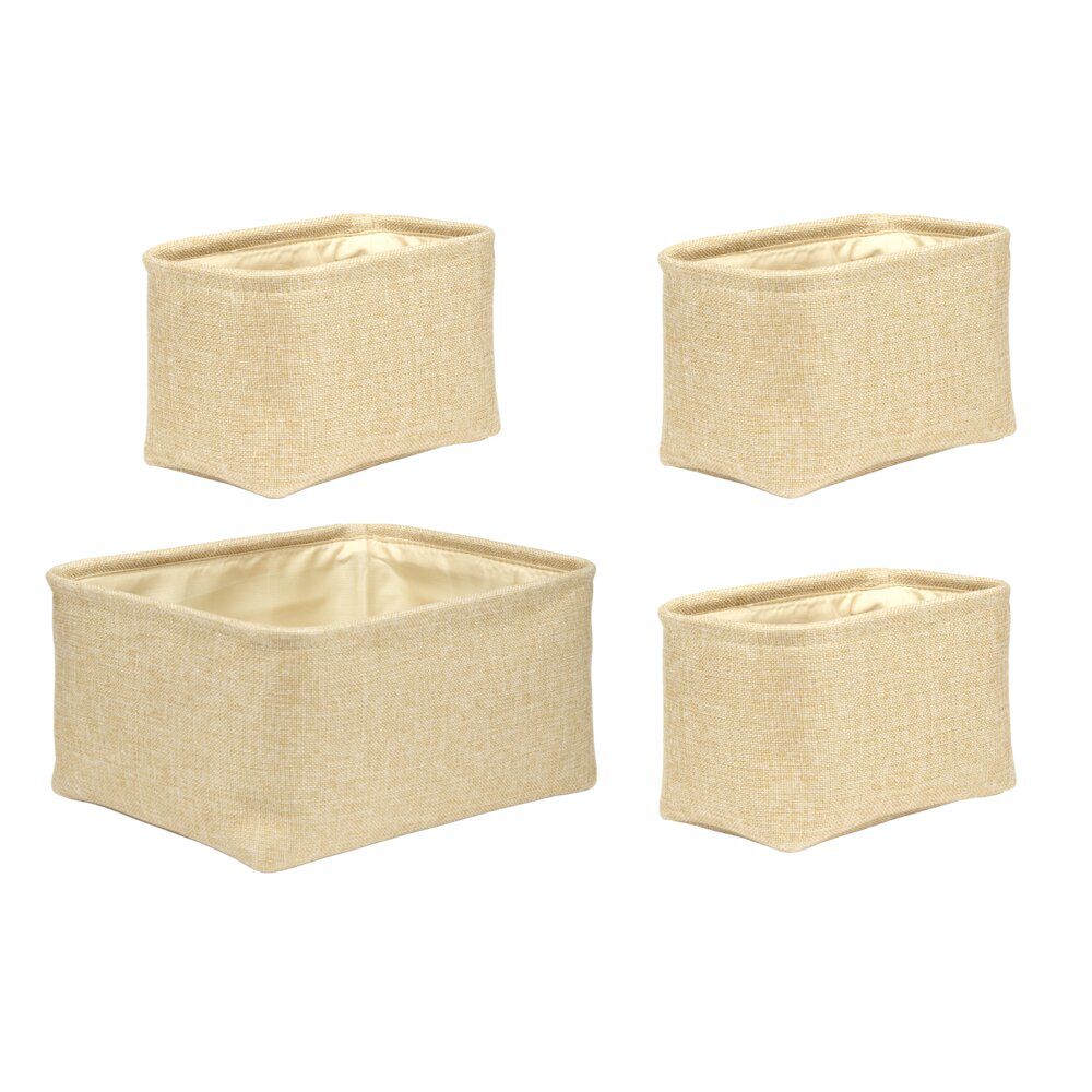 Set de 4 panières tissu bouclette blanc 2 tailles 36x16xH26cm et 23x16xH14cm