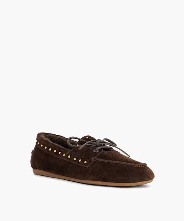 Gracefull Brown - Studded Faux Fur Lined Moccasins