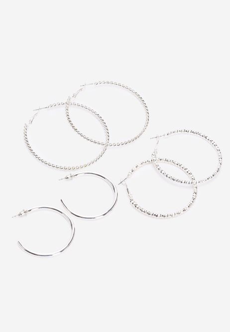 Womens 3pk Silver Twist Hoop Earrings