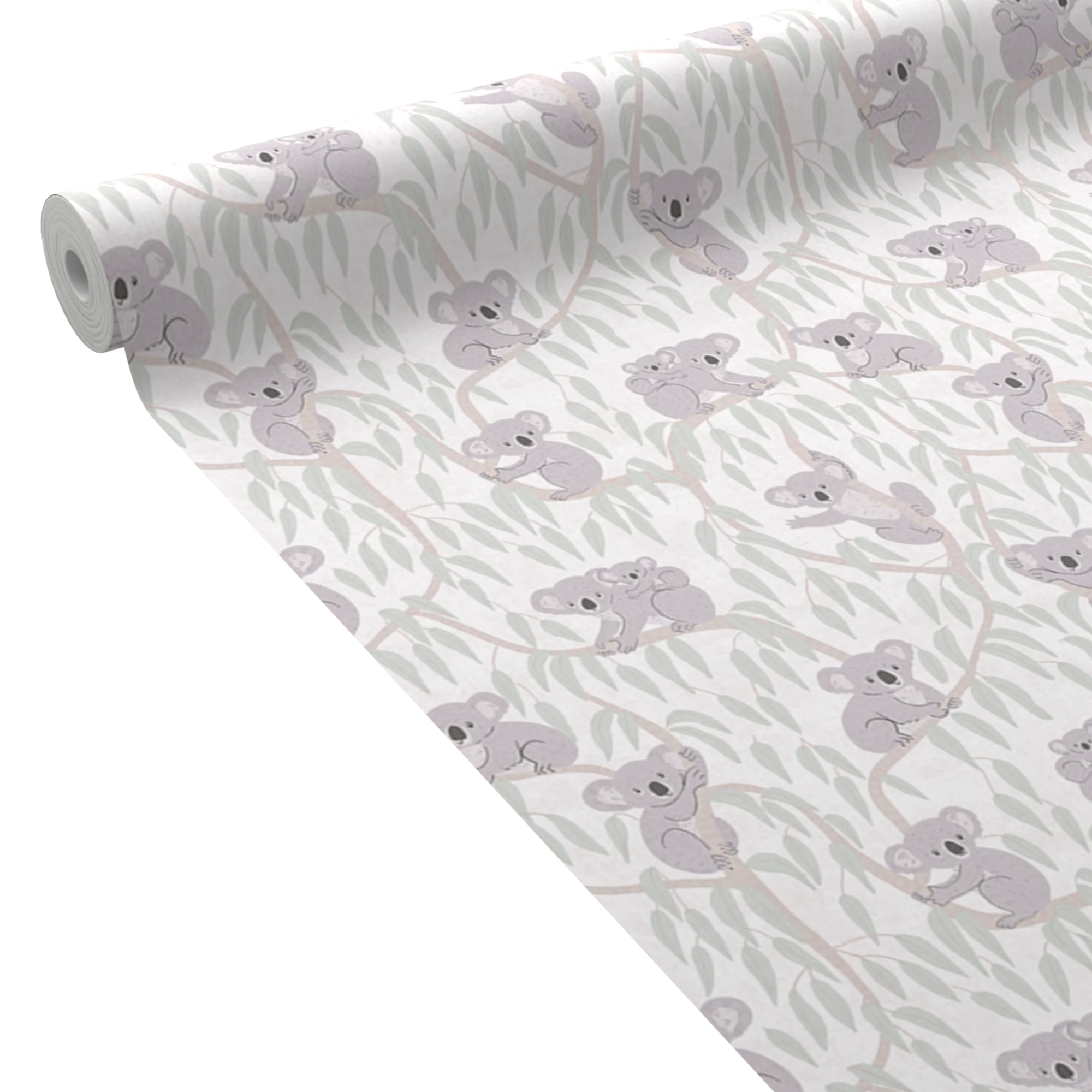 Papier peint intissé KOALAS coloris vert feuille et gris