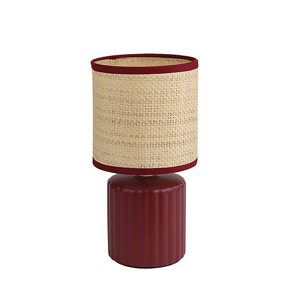 Lampe à poser en rotin et céramique rouge H.28,5 cm E14 40W Seynave Shani