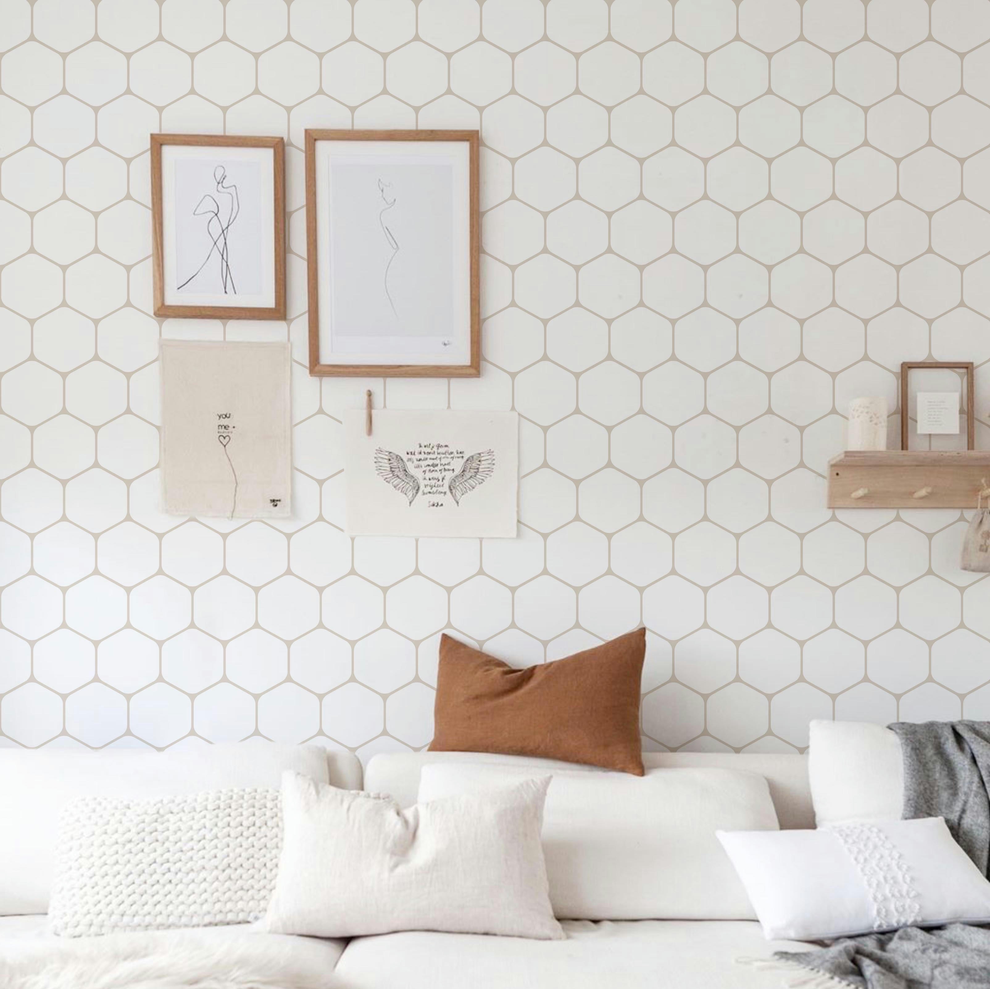 HIVE - Papier peint vinyle adhésif ruche écru 50x300 cm